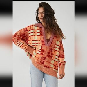 Free People Oversized Ruben Autumn Sunset Fall Sweater